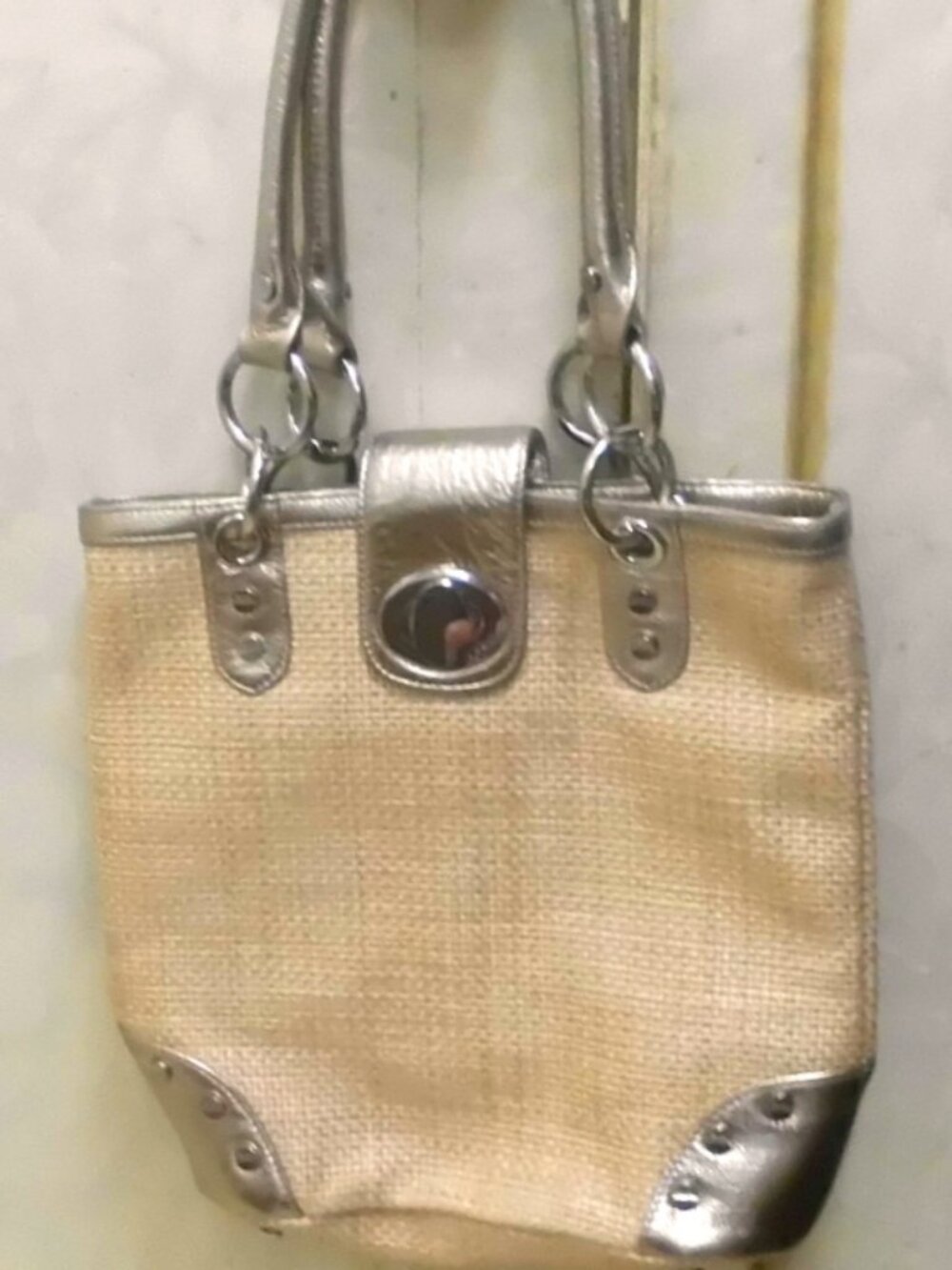 Bodhi Faux Straw/Leather Handbag with lots of hardware